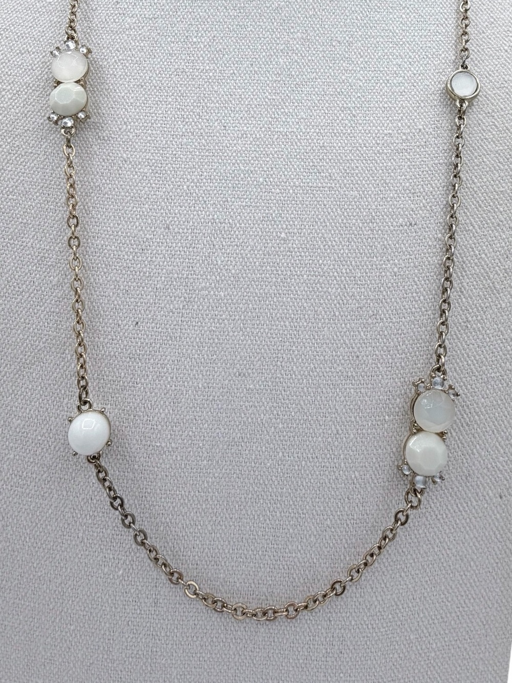 Banana Republic Mother of Pearl Long Crystal Rhinestone Gold-Tone Necklace